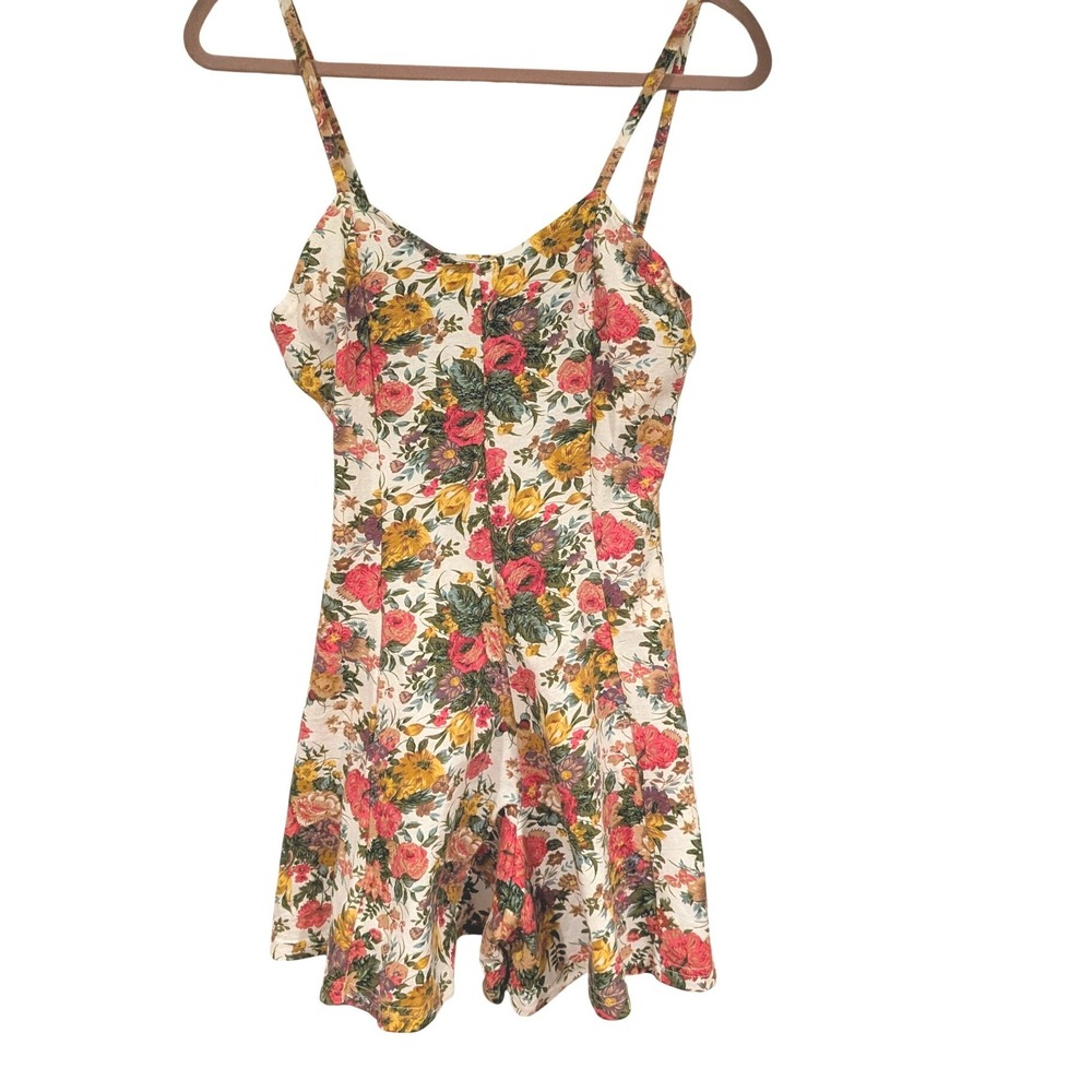 Choice Vintage 90s Floral Romper Womens Large Cotton Lycra Made in USA Ribbed